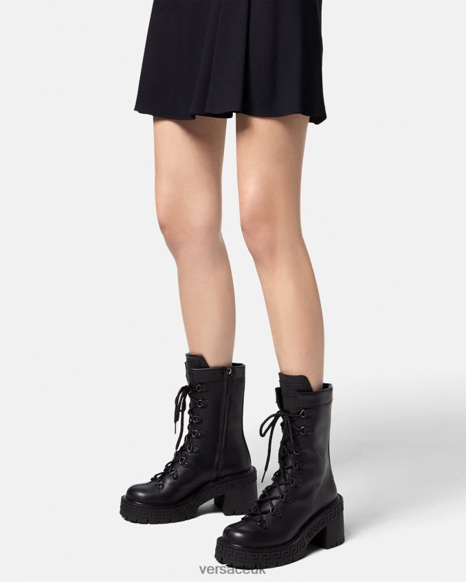 Women Versace Greca Platform Combat Boots 6D2D06480 Black Shoe