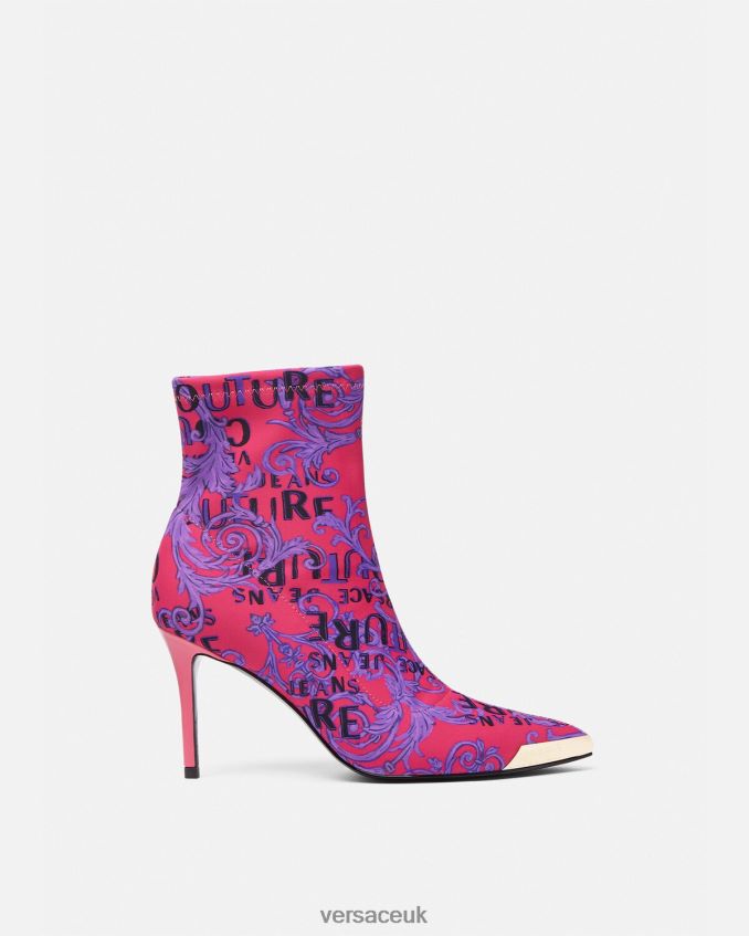 Women Versace Scarlett Logo Couture Boots 6D2D062305 Fuchsia & Print Shoe