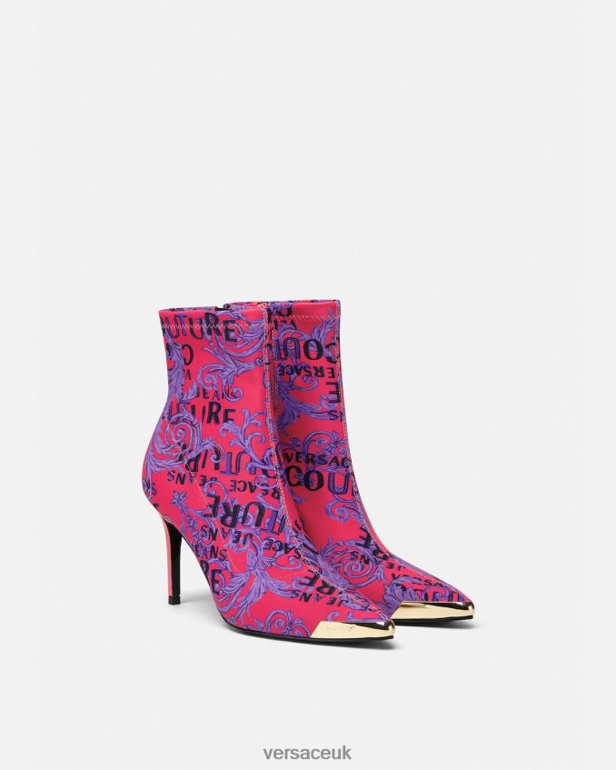 Women Versace Scarlett Logo Couture Boots 6D2D062305 Fuchsia & Print Shoe