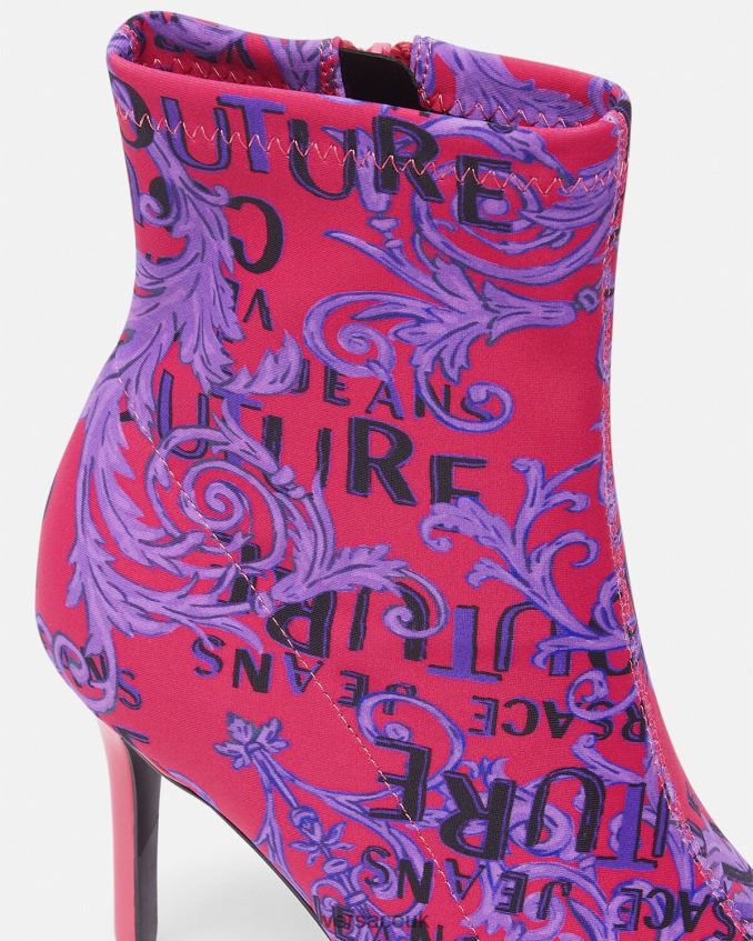 Women Versace Scarlett Logo Couture Boots 6D2D062305 Fuchsia & Print Shoe