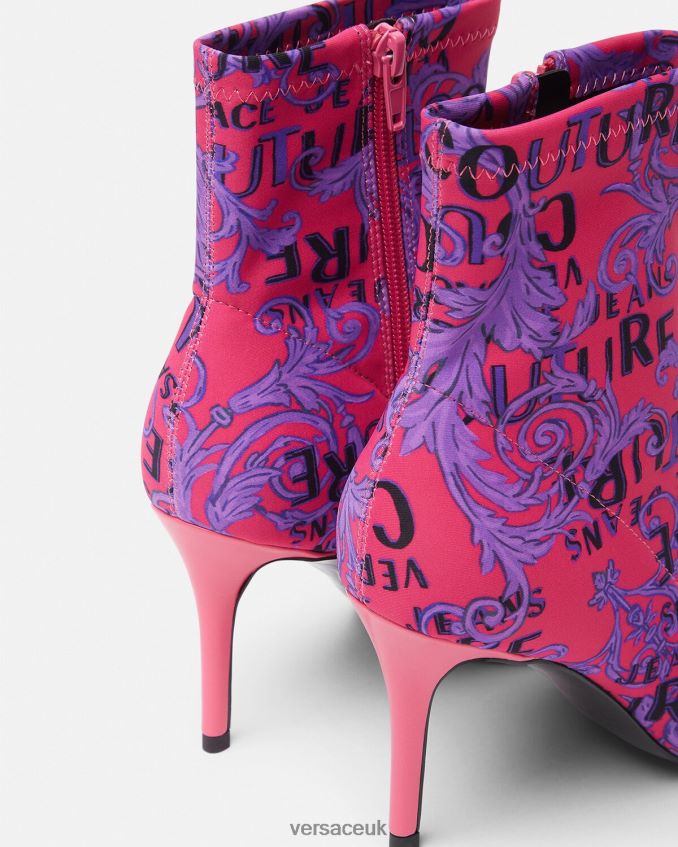 Women Versace Scarlett Logo Couture Boots 6D2D062305 Fuchsia & Print Shoe
