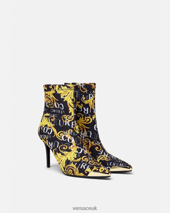 Women Versace Scarlett Logo Couture Boots 6D2D062306 Black & Gold Shoe