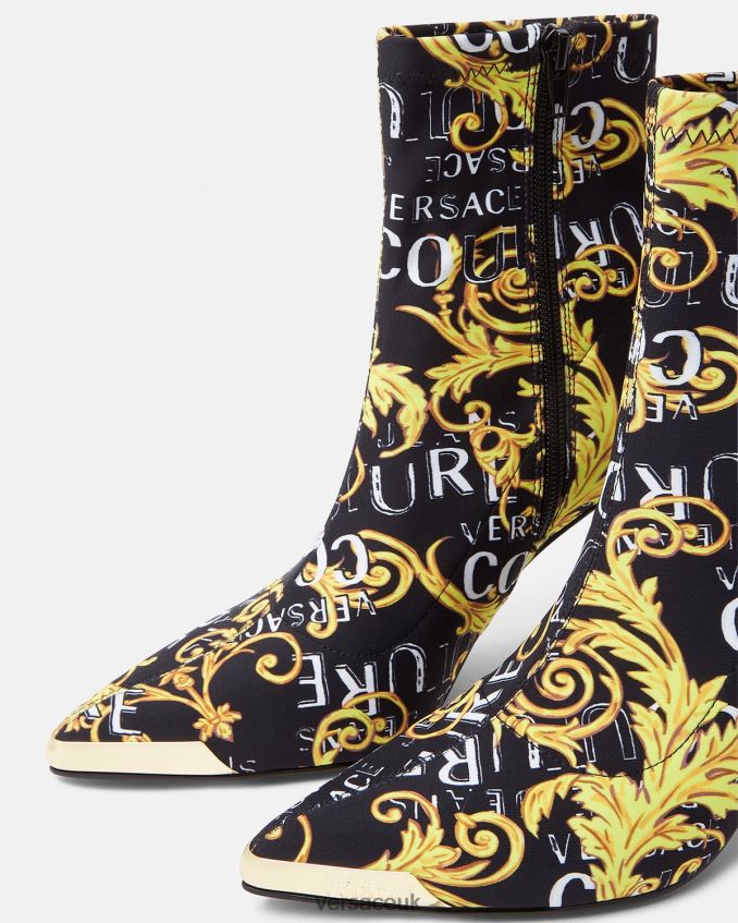 Women Versace Scarlett Logo Couture Boots 6D2D062306 Black & Gold Shoe