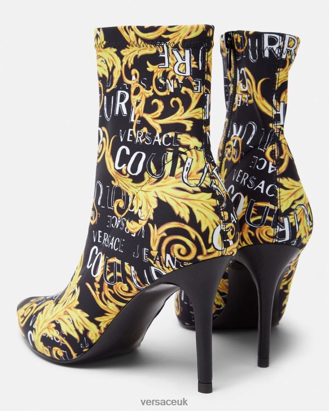 Women Versace Scarlett Logo Couture Boots 6D2D062306 Black & Gold Shoe