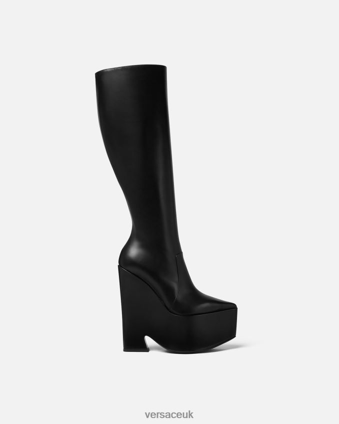 Women Versace Tempest Knee-High Platform Boots 6D2D06478 Black Shoe