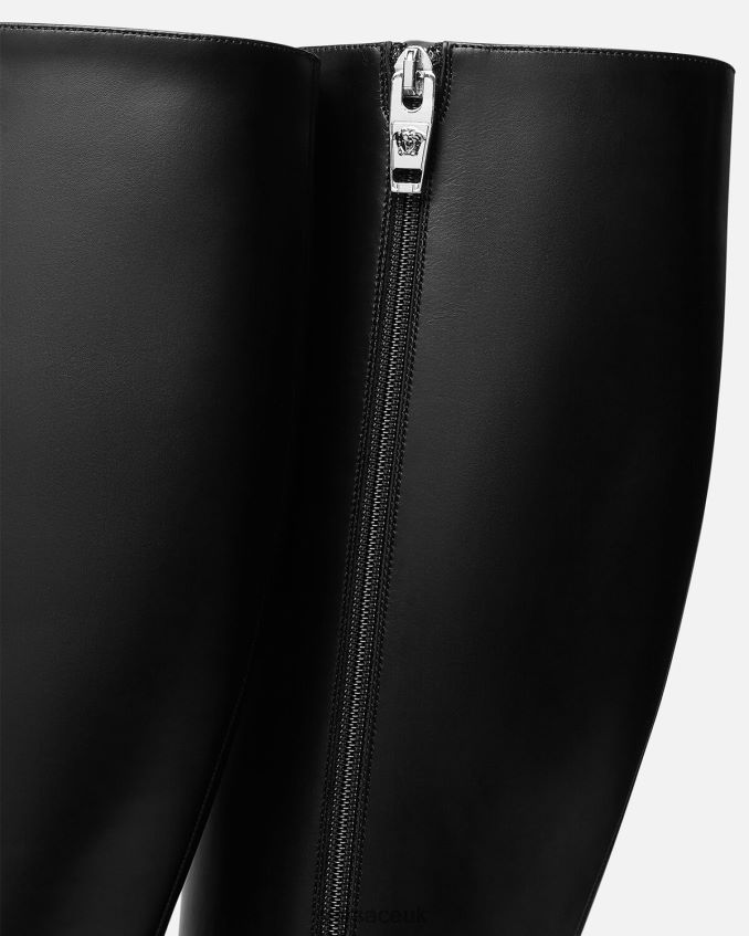 Women Versace Tempest Knee-High Platform Boots 6D2D06478 Black Shoe