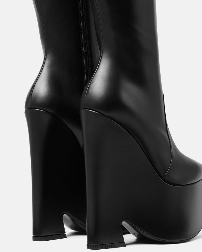 Women Versace Tempest Knee-High Platform Boots 6D2D06478 Black Shoe