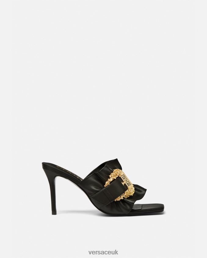Women Versace Emily Baroque Buckle Mules 6D2D062284 Black Shoe