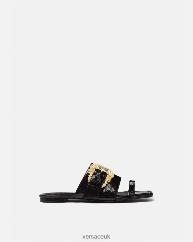 Women Versace Millie Baroque Buckle Mules 6D2D062301 Black Shoe