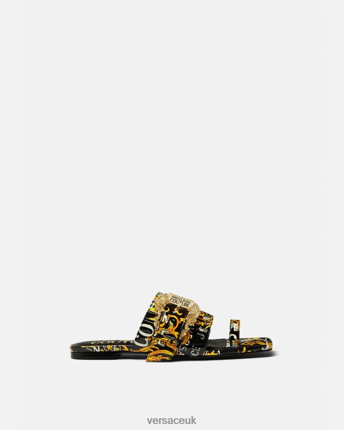 Women Versace Millie Logo Couture Mules 6D2D062300 Black & Gold Shoe
