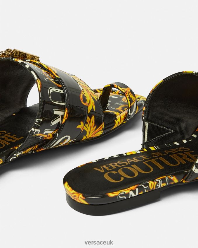 Women Versace Millie Logo Couture Mules 6D2D062300 Black & Gold Shoe