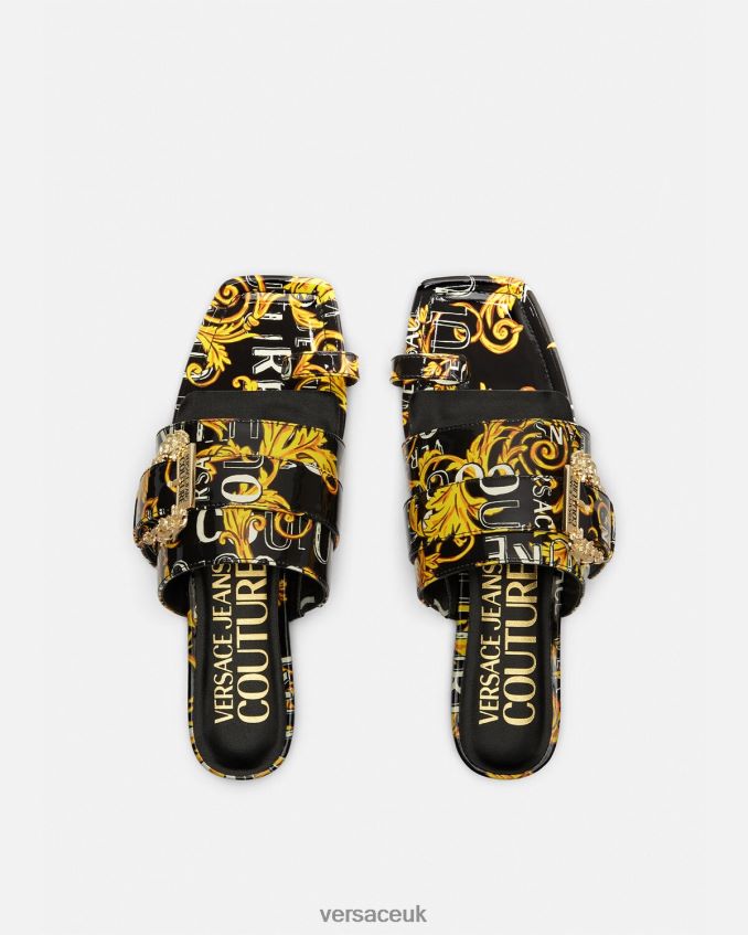 Women Versace Millie Logo Couture Mules 6D2D062300 Black & Gold Shoe