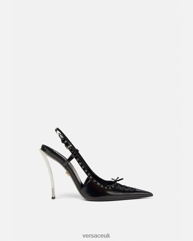 Women Versace Laced Pin-Point Slingback Pumps 6D2D06382 Black Shoe