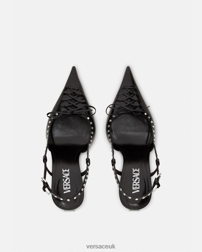 Women Versace Laced Pin-Point Slingback Pumps 6D2D06382 Black Shoe