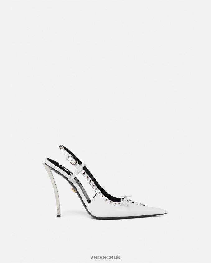 Women Versace Laced Pin-Point Slingback Pumps 6D2D06383 White Shoe