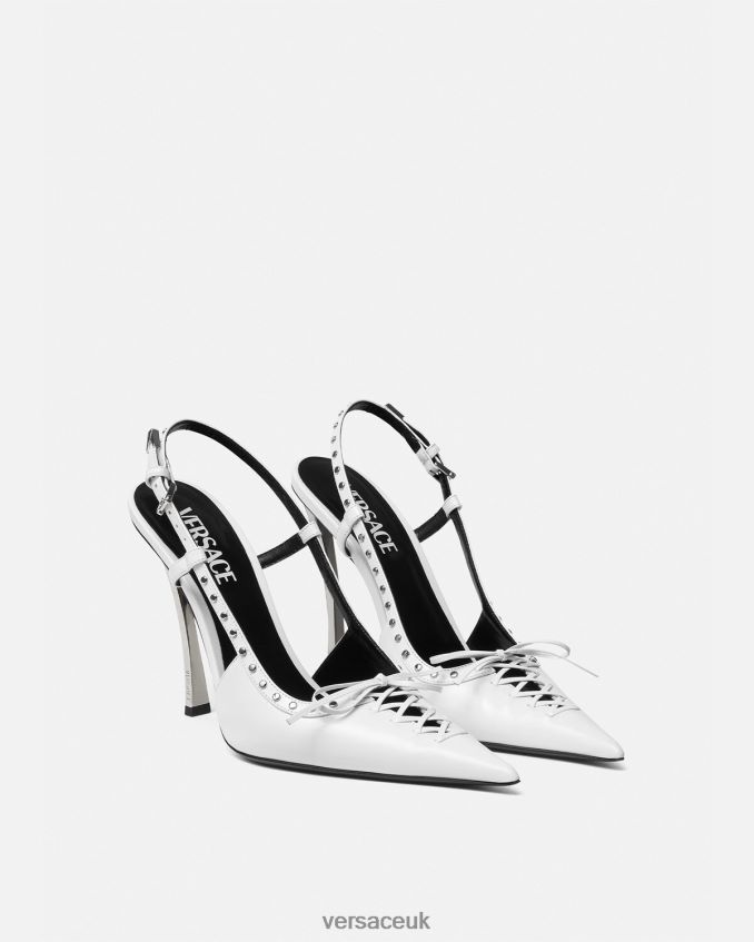 Women Versace Laced Pin-Point Slingback Pumps 6D2D06383 White Shoe