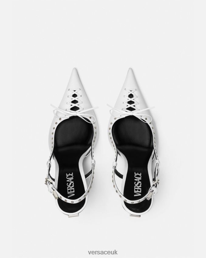 Women Versace Laced Pin-Point Slingback Pumps 6D2D06383 White Shoe