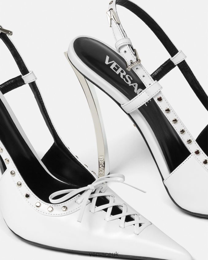 Women Versace Laced Pin-Point Slingback Pumps 6D2D06383 White Shoe
