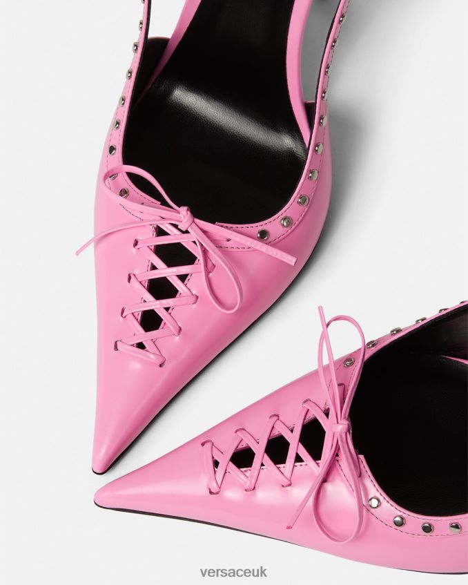 Women Versace Laced Pin-Point Slingback Pumps 6D2D06389 Pink Shoe
