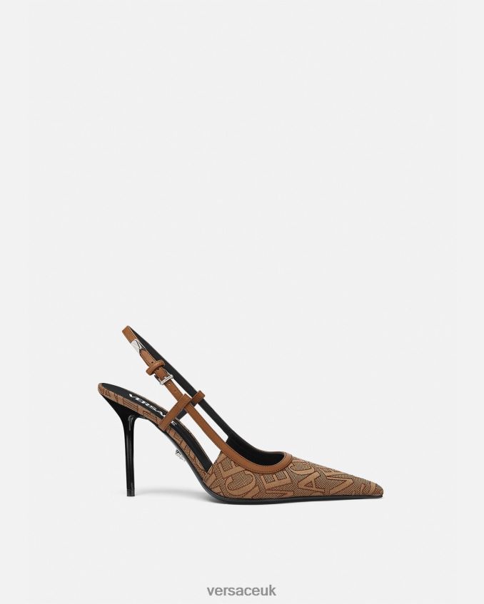 Women Versace Allover Sling-Back Pumps 6D2D06481 Brown Shoe