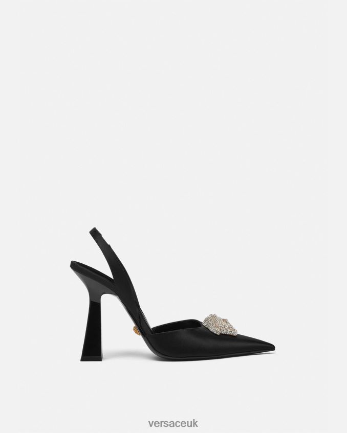 Women Versace Crystal La Medusa Satin Sling-Back Pumps 6D2D06486 Black Shoe