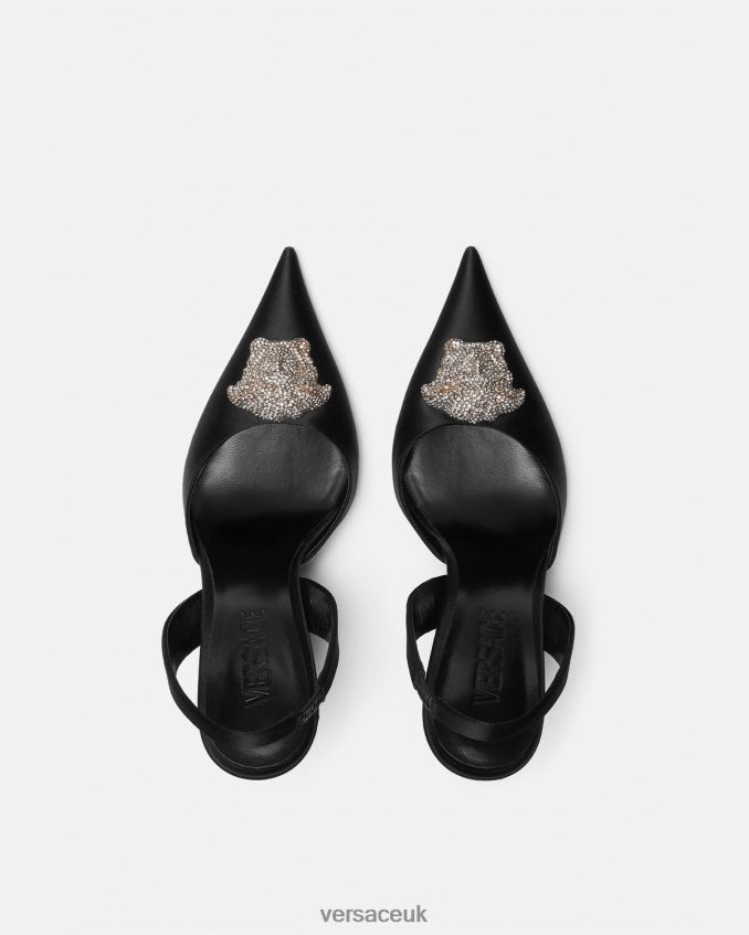 Women Versace Crystal La Medusa Satin Sling-Back Pumps 6D2D06486 Black Shoe
