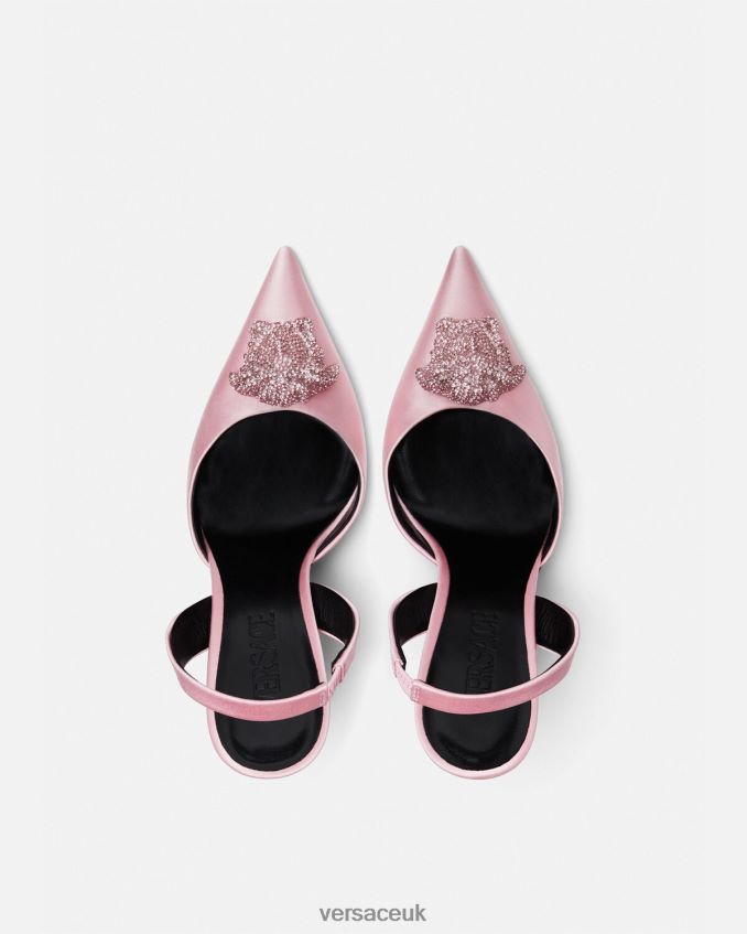 Women Versace Crystal La Medusa Satin Sling-Back Pumps 6D2D06487 Light Pink Shoe