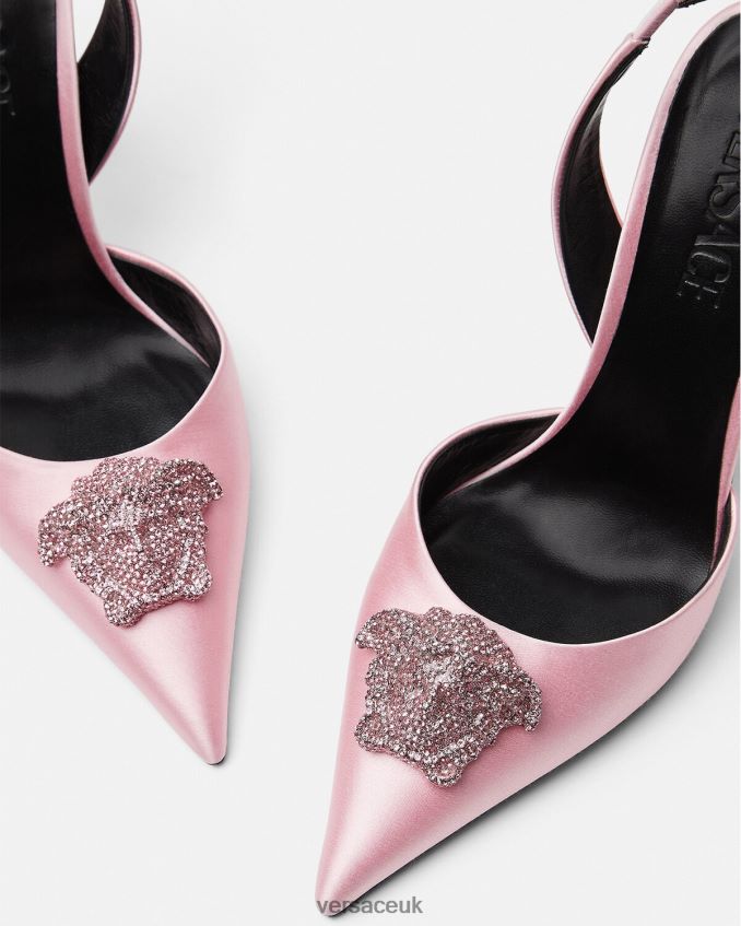 Women Versace Crystal La Medusa Satin Sling-Back Pumps 6D2D06487 Light Pink Shoe