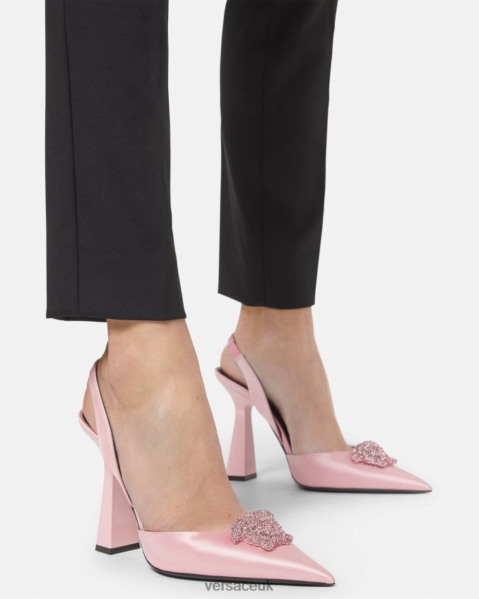 Women Versace Crystal La Medusa Satin Sling-Back Pumps 6D2D06487 Light Pink Shoe