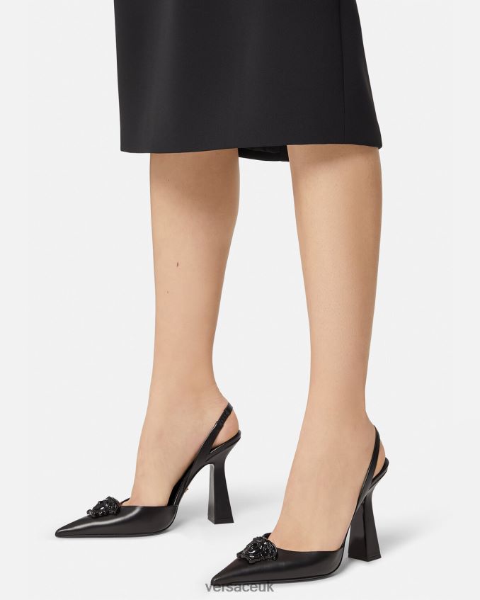 Women Versace La Medusa Sling-Back Pumps 6D2D06489 Black Shoe