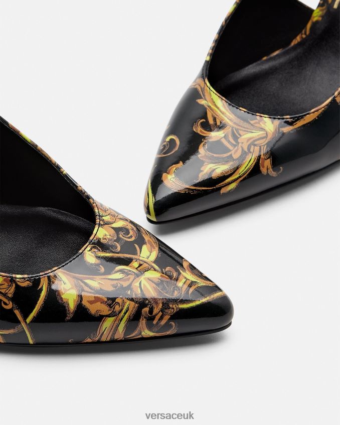 Women Versace Logo Couture Slingback Pumps 6D2D062308 Black & Gold Shoe