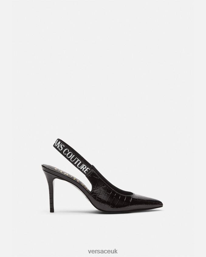 Women Versace Logo Slingback Pumps 6D2D062307 Black Shoe