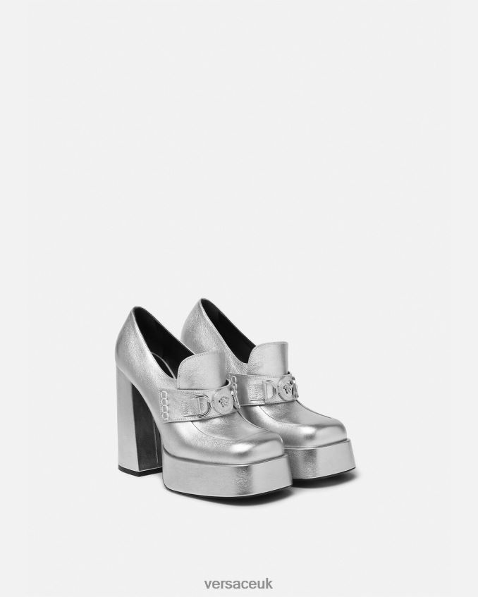 Women Versace Medusa \'95 Metallic Platform Pumps 6D2D06483 Gray Shoe