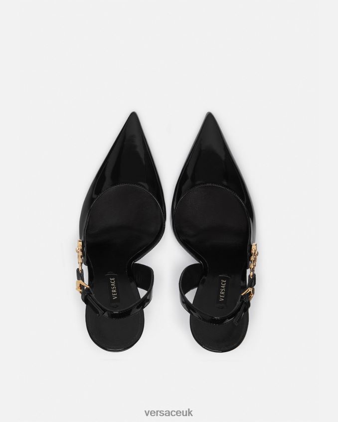 Women Versace Safety Pin Patent Leather Sling-Back Pumps 6D2D06490 Black Shoe
