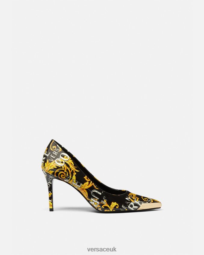 Women Versace Scarlett Logo Couture Pumps 6D2D062304 Black & Gold Shoe