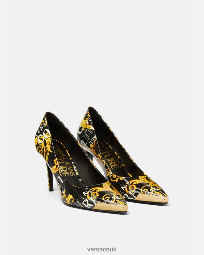 Women Versace Scarlett Logo Couture Pumps 6D2D062304 Black & Gold Shoe