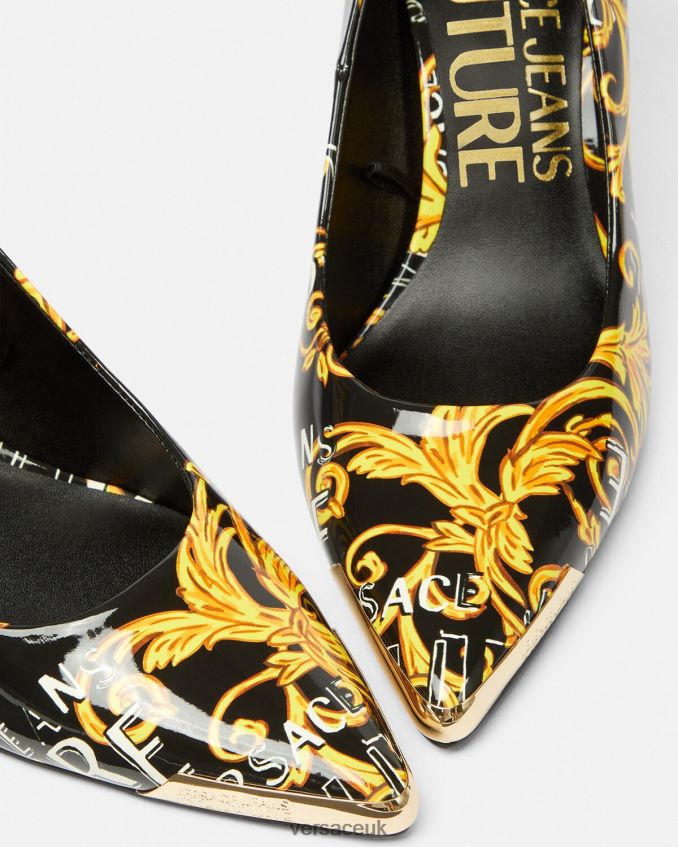 Women Versace Scarlett Logo Couture Pumps 6D2D062304 Black & Gold Shoe