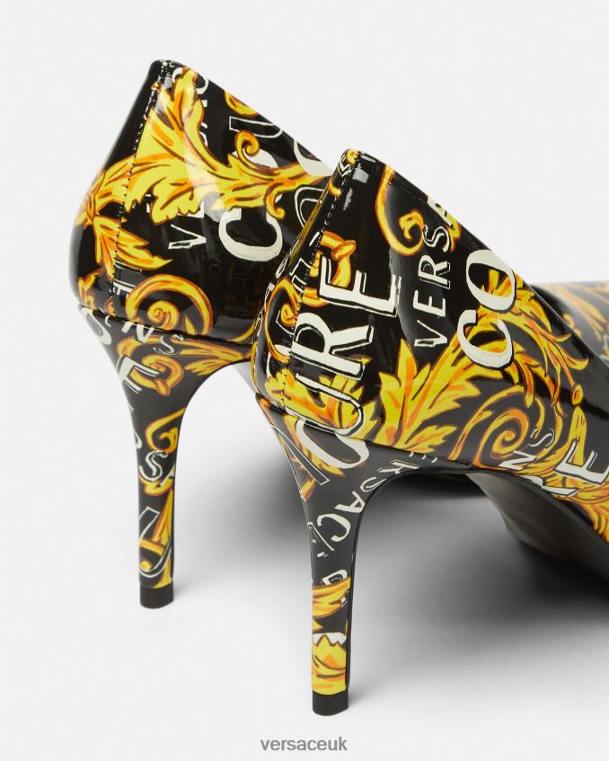 Women Versace Scarlett Logo Couture Pumps 6D2D062304 Black & Gold Shoe