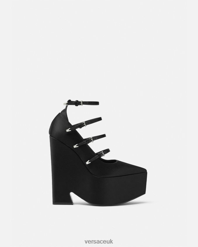 Women Versace Tempest Satin Platform Pumps 6D2D06494 Black Shoe
