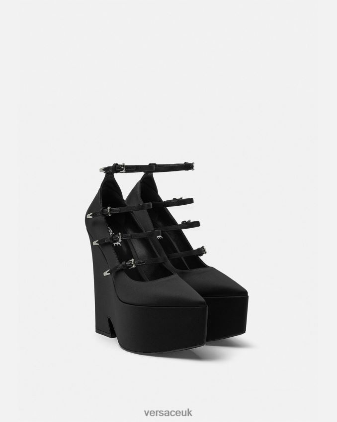 Women Versace Tempest Satin Platform Pumps 6D2D06494 Black Shoe
