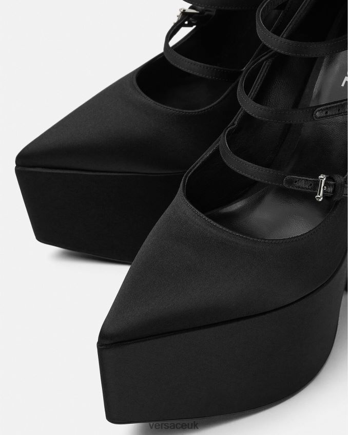 Women Versace Tempest Satin Platform Pumps 6D2D06494 Black Shoe