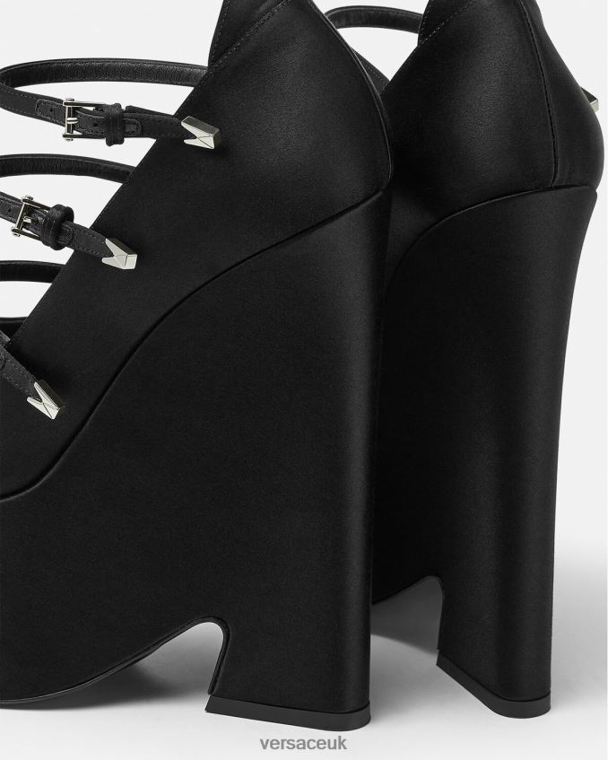 Women Versace Tempest Satin Platform Pumps 6D2D06494 Black Shoe