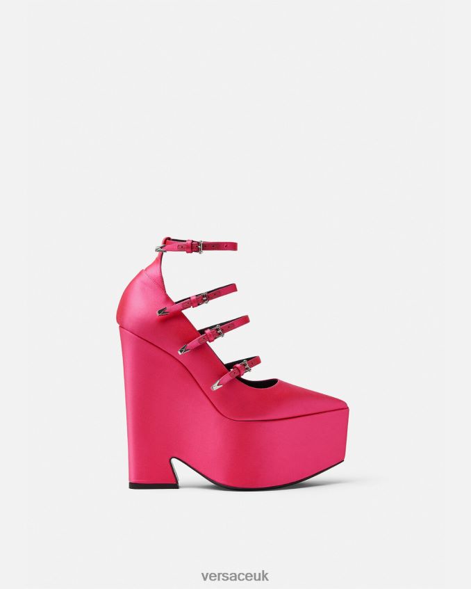Women Versace Tempest Satin Platform Pumps 6D2D06495 Fuchsia Shoe