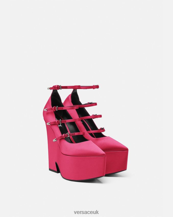 Women Versace Tempest Satin Platform Pumps 6D2D06495 Fuchsia Shoe