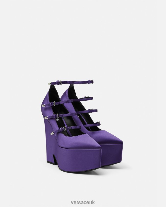 Women Versace Tempest Satin Platform Pumps 6D2D06496 Violet Shoe