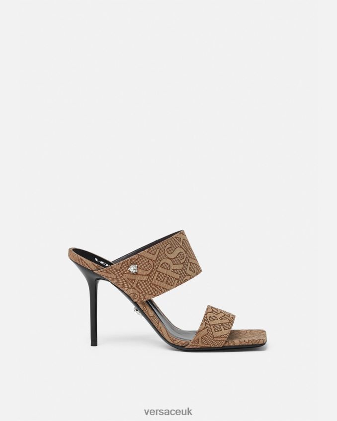 Women Versace Allover High Heel Mules 6D2D06439 Brown Shoe