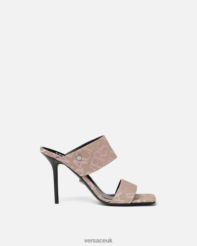 Women Versace Allover High Heel Mules 6D2D06440 Pink Shoe