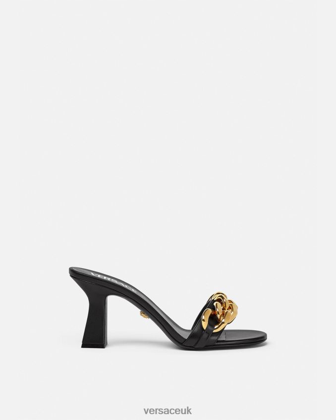 Women Versace Chain Mid-Heel Sandals 6D2D06461 Black Shoe