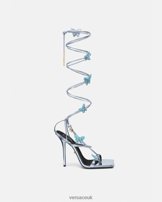 Women Versace Crystal Butterflies Metallic Sandals 6D2D06433 Light Blue Shoe