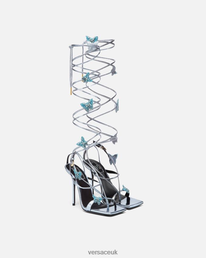 Women Versace Crystal Butterflies Metallic Sandals 6D2D06433 Light Blue Shoe